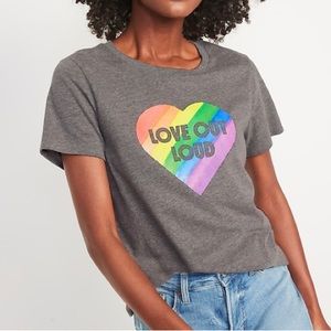 NWOT Old Navy “Love Out Loud” black women’s tshirt SIZE SMALL TALL
